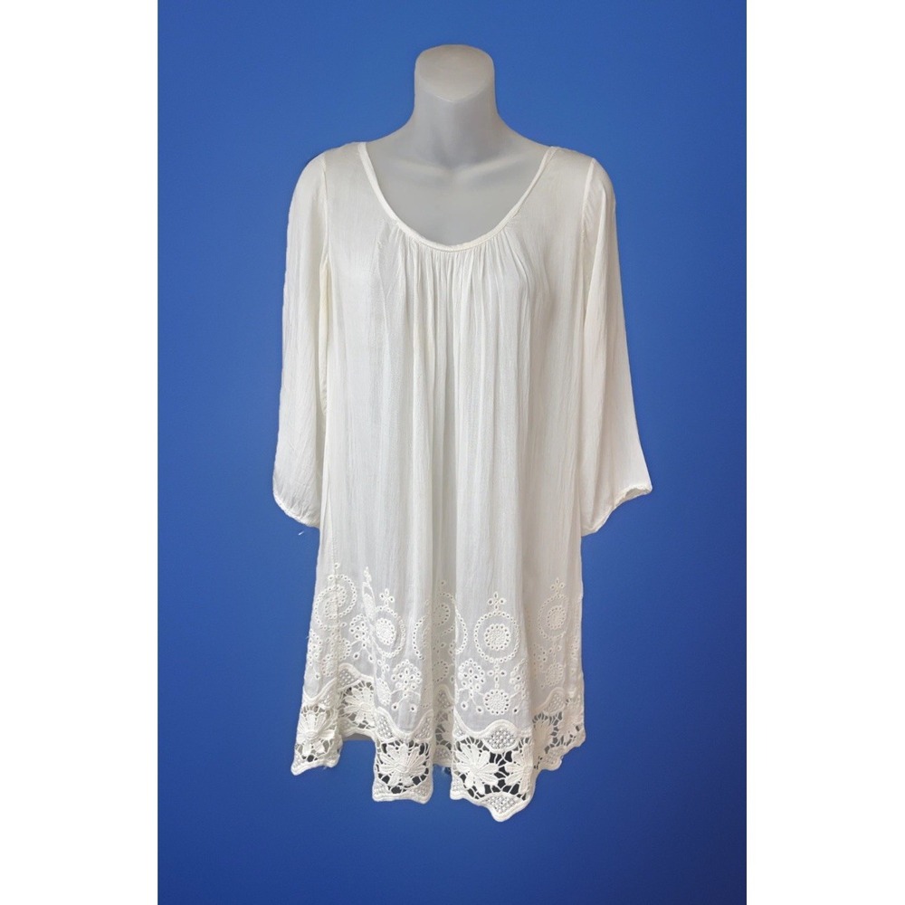 Italy‎ Eyelet Lace Super Sheer Cotton S/M Boho Short Gown Dress #264